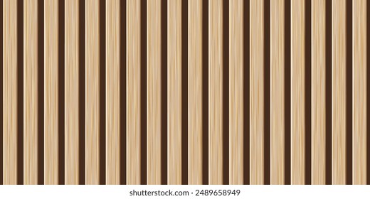 Wooden panel wall background. Vertical wooden planks with seamless pattern creating rustic backdrop. Light and dark stripes emphasize texture and natural wood grain. Wall, floor, furniture design.