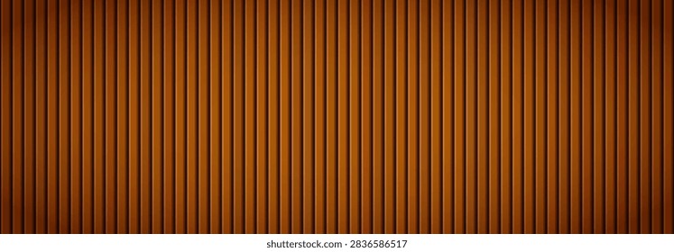 Wooden panel wall pattern background. Vertical dark brown wood slat divider. Oak plank board cladding surface with gaps. Rustic timber batten texture backdrop for interior decoration. Vector