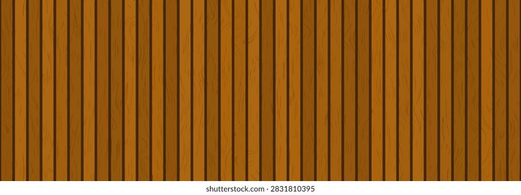 Wooden panel wall seamless pattern. Vertical brown wood slat divider. Oak plank board cladding surface with gaps. Rustic timber batten texture backdrop for interior decoration background. Vector
