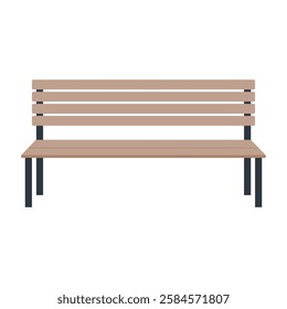 Wooden Park bench with metal legs, isolated on a white background for urban and outdoor seating concepts