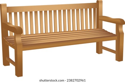 Wooden park benches, outdoor brown wood seats. Garden or sidewalk furniture isolated on white background. Realistic 3d vector illustration