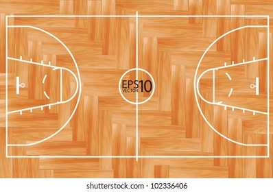 Wooden parquet floor basketball court. Vector illustration