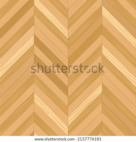 Wooden parquet, seamless chevron pattern. Hardwood light fishbone laminate floor. Wood grain texture. Timber interior. Oak, walnut, pine or maple nature materials. Realistic flat vector illustration