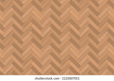 Wooden parquet, seamless herringbone pattern. Timber interior. Hardwood light laminate floor top view. Wood grain texture. Oak, walnut, pine or maple nature materials. Realistic vector illustration