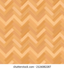 Wooden parquet, seamless herringbone pattern. Timber interior. Hardwood light laminate floor top view. Wood grain texture. Oak, walnut, pine or maple nature materials. Realistic vector illustration