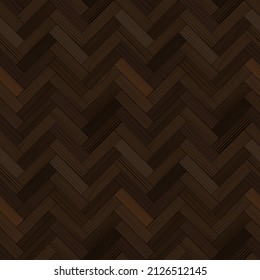 Wooden Parquet, Seamless Herringbone Pattern. Wood Grain Texture. Hardwood Dark Laminate Floor Top View. Timber Interior. Oak, Walnut, Pine Or Maple Nature Materials. Realistic Vector Illustration