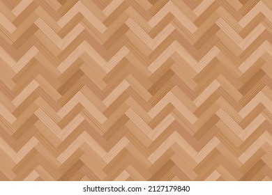 Wooden parquet, seamless herringbone pattern. Timber interior. Hardwood light laminate floor top view. Wood grain texture. Oak, walnut, pine or maple nature materials. Realistic vector illustration