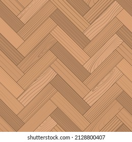 Wooden parquet, seamless herringbone pattern. Hardwood light laminate floor top view. Wood grain texture. Timber interior. Oak, walnut, pine or maple nature materials. Realistic vector illustration