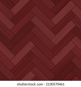 Wooden parquet, seamless herringbone pattern. Hardwood brown zigzag laminate floor. Wood grain texture. Timber interior. Oak, walnut, pine or maple nature materials. Realistic flat vector illustration