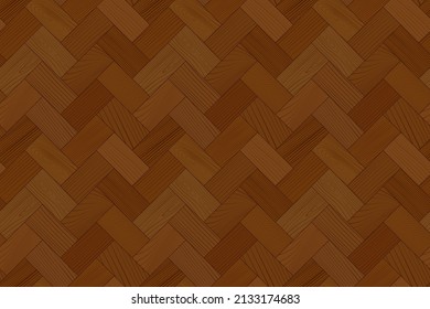 Wooden parquet, seamless herringbone pattern. Hardwood brown zigzag laminate floor. Wood grain texture. Timber interior. Oak, walnut, pine or maple nature materials. Realistic flat vector illustration