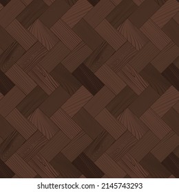 Parqué de madera, patrón de arenque sin fisuras. Suelo laminado zigzag marrón de madera dura. Textura de grano de madera. Interior de madera. Roble, nogal, pino o arce. Ilustración vectorial plana realista