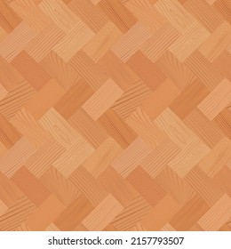 Wooden parquet, seamless herringbone pattern. Hardwood light zigzag laminate floor. Wood grain texture. Timber interior. Oak, walnut, pine or maple nature materials. Realistic flat vector illustration