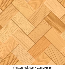 Wooden parquet, seamless herringbone pattern. Hardwood light zigzag laminate floor. Wood grain texture. Timber interior. Oak, walnut, pine or maple nature materials. Realistic flat vector illustration