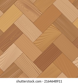 Wooden parquet, seamless herringbone pattern. Hardwood light zigzag laminate floor. Wood grain texture. Timber interior. Oak, walnut, pine or maple nature materials. Realistic flat vector illustration