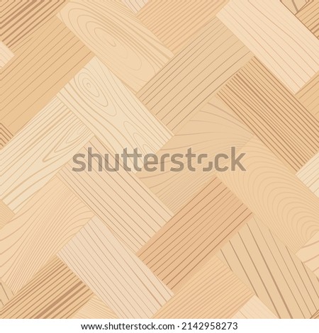 Wooden parquet, seamless herringbone pattern. Hardwood light zigzag laminate floor. Wood grain texture. Timber interior. Oak, walnut, pine or maple nature materials. Realistic flat vector illustration