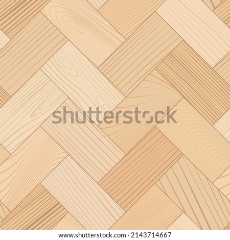 Wooden parquet, seamless herringbone pattern. Hardwood light zigzag laminate floor. Wood grain texture. Timber interior. Oak, walnut, pine or maple nature materials. Realistic flat vector illustration
