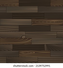 Parqué de madera sin fisuras. Vista superior del suelo laminado oscuro. Corte de madera dura. Textura de grano de madera en la plancha. Diseño interior de madera. Materiales de roble, nuez, pino o arce, ilustraciones vectoriales realistas.