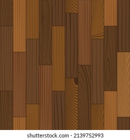 Wooden parquet seamless pattern. Dark laminate floor top view. Hardwood court. Wood grain texture on plank. Timber interior design. Oak, walnut, pine or maple materials, realistic vector illustration.