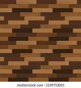 Wooden parquet seamless pattern. Dark laminate floor top view. Hardwood court. Wood grain texture on plank. Timber interior design. Oak, walnut, pine or maple materials, realistic vector illustration.