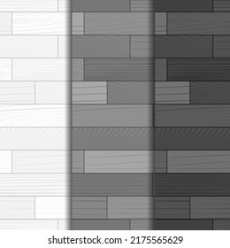 Wooden parquet seamless pattern. Dark and light laminate floor. Hardwood court. Wood grain texture. Grayscale timber interior. Oak, walnut, pine or maple nature materials realistic vector illustration