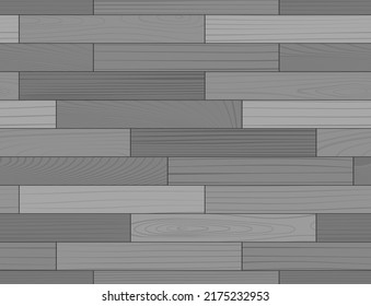Holzparkett nahtlos. Draufsicht auf grauem Laminat. Hartholzplatz. Holzkornstruktur. Graustufen-Holzinnenraum. Naturmaterialien aus Eiche, Nussbaum, Kiefer oder Ahorn, realistische Vektorgrafik