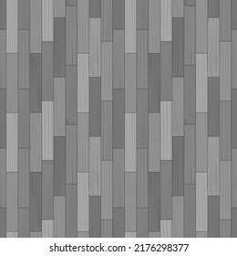 Wooden parquet seamless pattern. Gray laminate floor top view. Hardwood court. Wood grain texture. Grayscale timber interior. Oak, walnut, pine or maple nature materials, realistic vector illustration