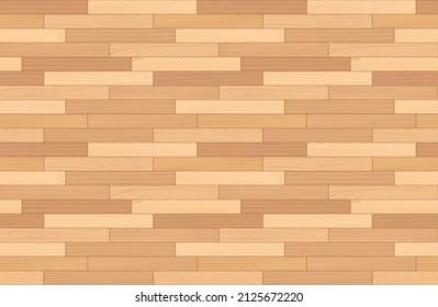 Wooden parquet seamless pattern. Light laminate floor top view. Hardwood court. Wood grain texture on plank. Timber interior. Oak, walnut, pine or maple nature materials, realistic vector illustration