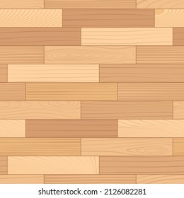 Wooden parquet seamless pattern. Light laminate floor top view. Hardwood court. Wood grain texture on plank. Timber interior. Oak, walnut, pine or maple nature materials, realistic vector illustration