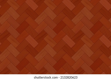 Wooden parquet seamless pattern. Mahogany laminate floor top view. Hardwood court. Red wood grain texture on plank. Timber interior. Oak, walnut, pine or maple nature materials realistic vector