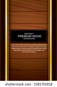 Wooden pattern bakground template with black rectangle space and golden frame for book cover, brochure, poster. Vector illustration. 