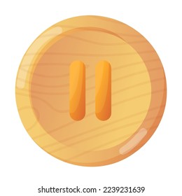 Wooden pause button for users game interface cartoon illustration. Element of panel settings for app design isolated on white background. GUI, UI design concept