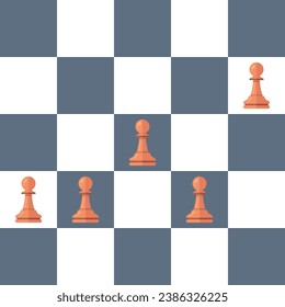 wooden pawns on a chessboard. flat vector illustration.