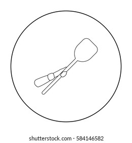 Wooden peel icon in outline style isolated on white background. Pizza and pizzeria symbol stock vector illustration.