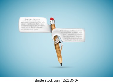 wooden pencil with bubbles for text