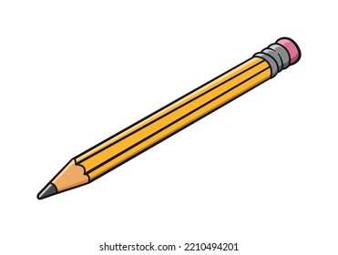 Wooden pencil with eraser colored doodle vector illustration. Isolated on white background