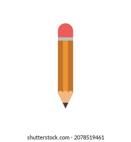 Lápiz de madera con un borrador. Icono aislado de ilustración vectorial plana en fondo blanco