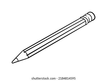 Wooden pencil with eraser hand drawn outline vector illustration. Isolated on white background