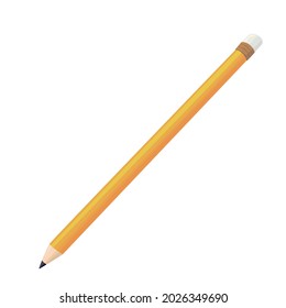 A wooden pencil with eraser isolated on white background. Vector illustration of stationery and office equipment.