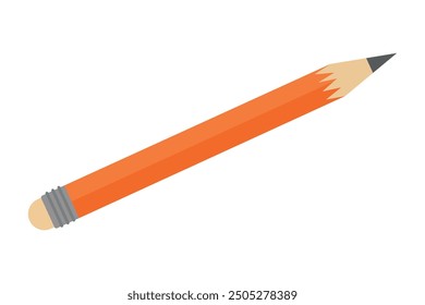 Wooden pencil with eraser orange color with gray lead. Vector illustration of colored icon of simple pencil