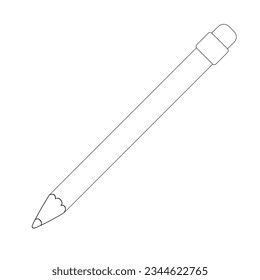 Wooden pencil with eraser. Outline contour. Design element. Vector illustration isolated on white background. Template for books, stickers, posters, cards, clothes.