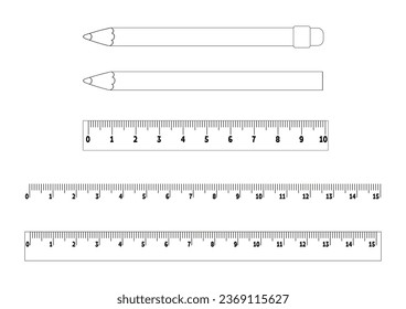 Wooden pencil with eraser. Outline contour. Design element. Vector illustration isolated on white background. Template for books, stickers, posters, cards, clothes.