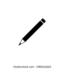 Wooden pencil icon with rubber eraser. Theme for stationery and office supplies. Black silhouette. Vector illustration оn blank white background.