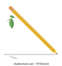 Wooden pencil with leaf isolated object 