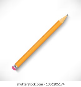 Wooden Pencil with rubber eraser isolated on white background with shadow. Vector illustration icon in flat design