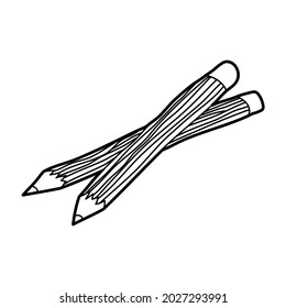 wooden pencil with rubber lineart vector illustration icon design template with doodle hand drawn style for education and print coloring book