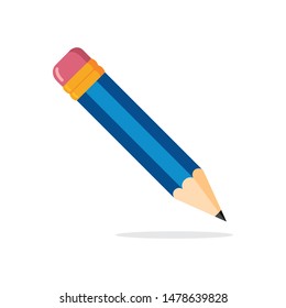 Wooden pencil with shadow. Pencil icon on white background. Vector illustration. 