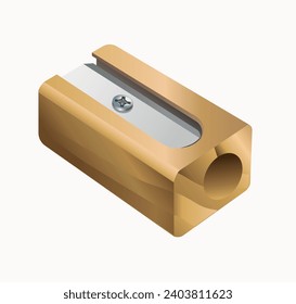 Wooden pencil sharpener on white background. Pensil sharpener icon illustration