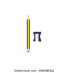 Wooden pencil with sharpener, vector illustration.