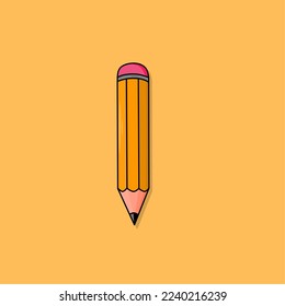 Vector de lápiz de madera, lápiz escolar sobre fondo amarillo