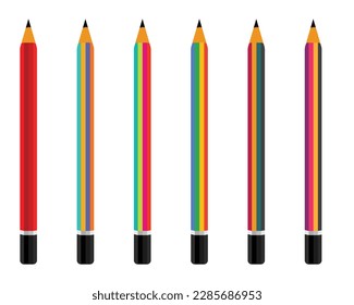 Wooden Pencils with Rubber Eraser, Isolated on White Background, Stationery, School Instrument, Elements for Your Design, Education Concept, Pencil Vector  Illustration